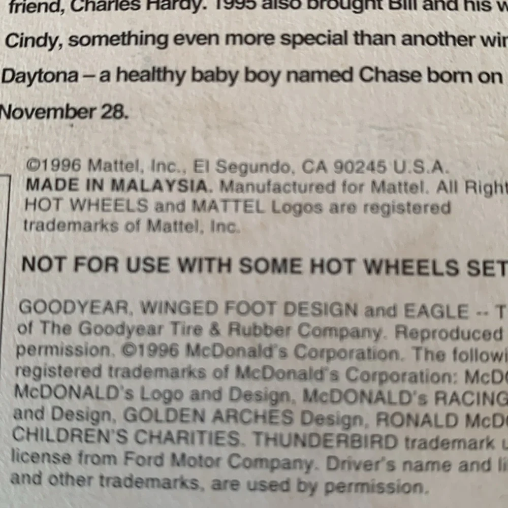 Mattel Hot Wheels McDonald’s Racing Team Cars- Cruz Pedregon & Bill Elliott 🆕